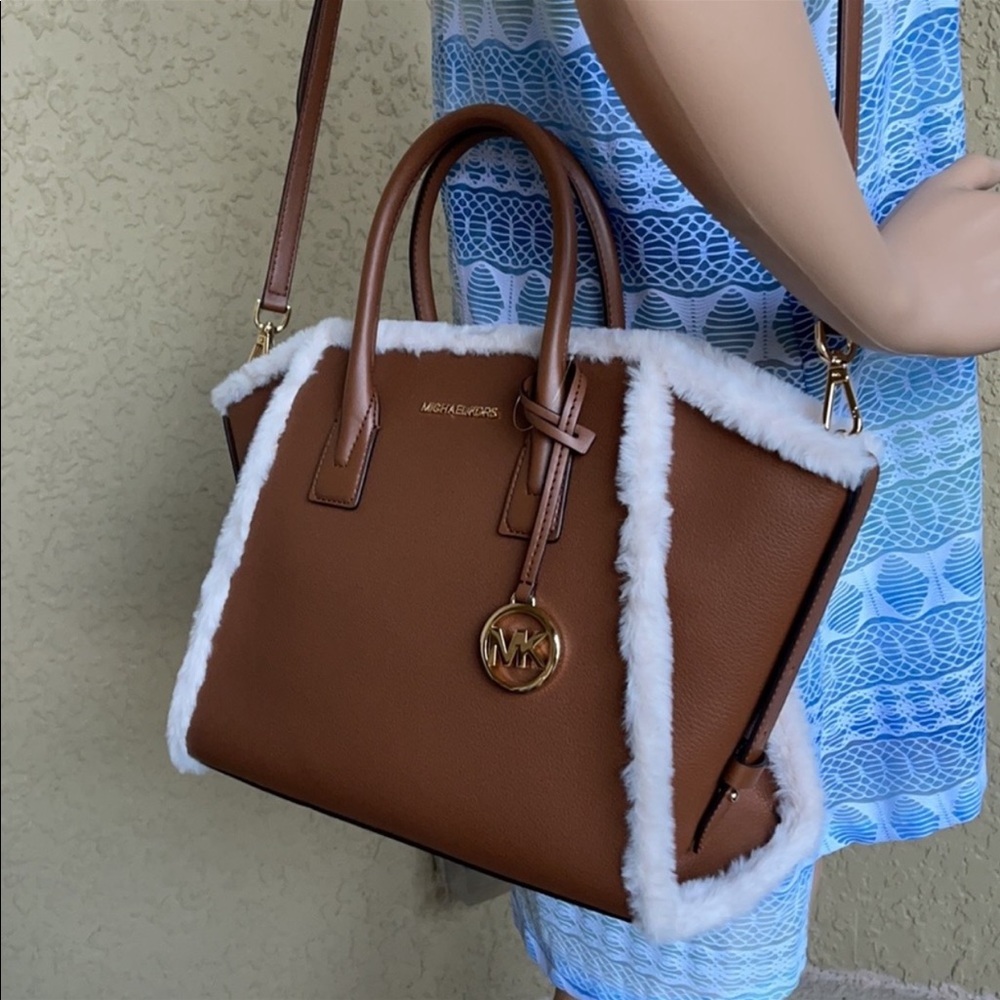 MICHAEL KORS AVRIL LARGE TOP ZIP SATCHEL LUGGAGE MULTI WITH FLUFFY FUR - Picture 13 of 16